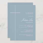 Invitation Baptême de garçon Croix Bleue moderne (Devant / Derrière)