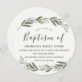 Invitation Baptême de garçon de la feuille verte (Devant / Derrière)