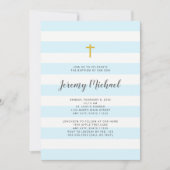 Invitation Baptême de garçon de rayure bleue ou premier (Devant)