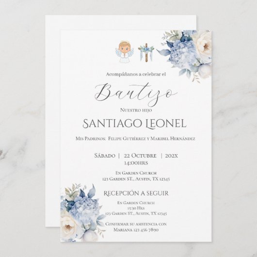 Invitation Baptême de garçon en Boho espagnol (Devant / Derrière)