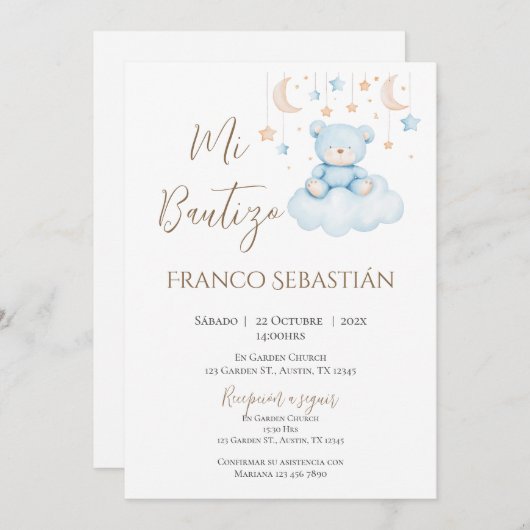 Invitation Baptême de garçon en Boho espagnol (Devant / Derrière)