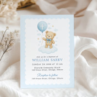 Invitation Baptême de Garçon en Teddy Scalloped