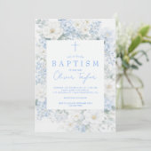 Invitation Baptême de garçon Floral Bleu (Debout devant)