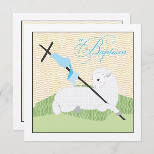 Invitation Baptême de Garçon - Petit agneau (Devant / Derrière)