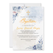 Baptême de garçon religieux bleu moderne aquarelle