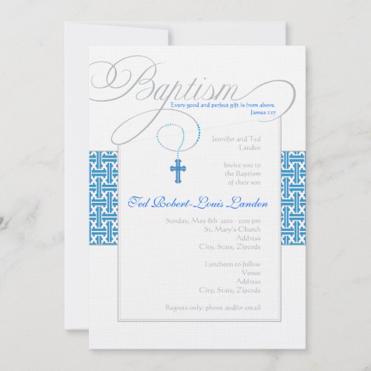 Invitation Baptême de Garçon| Royal Blue (Devant)