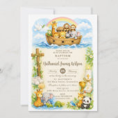 Invitation Baptême de garçons mignons animaux l'Arche de Noé (Devant)
