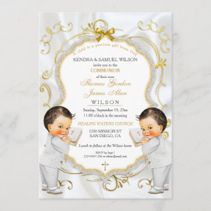 Invitation Baptême de jumeaux garçons Communion