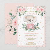 Invitation Baptême de Koala personnalisée et premier annivers (Devant / Derrière)