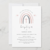 Invitation Baptême de la croix arc-en-ciel neutre pour le gen (Devant)