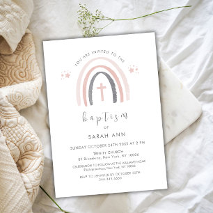 Invitation Baptême de la croix arc-en-ciel neutre pour le gen