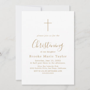 Invitation Baptême de la Croix de Calligraphie Or Élégant