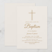 Invitation Baptême de la Croix de Crème de Calligraphie Dorée (Devant / Derrière)