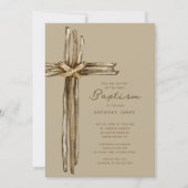 Invitation Baptême de la Croix Rustique (Devant)