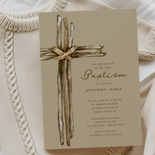 Invitation Baptême de la Croix Rustique
