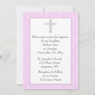 Invitation Baptême de la dentelle rose