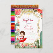 Invitation Baptême de la fiesta rose rousse (Devant / Derrière)