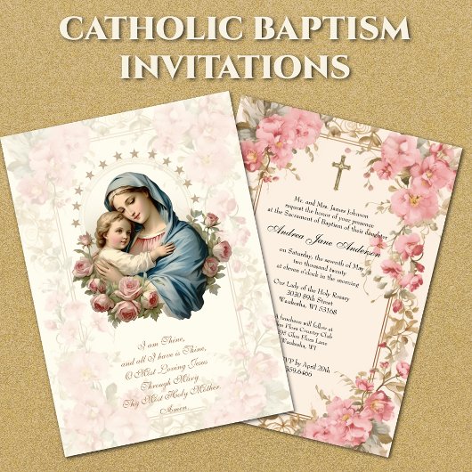 Invitation Baptême de la fille catholique Christening Marie J