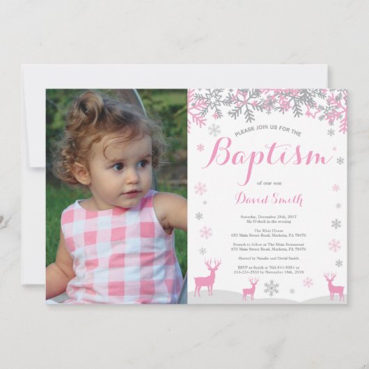 Invitation Baptême de la fille de cerfs d'hiver (Devant)