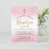 Invitation Baptême De La Fille De L'Aquarelle Dorée Et Rose (Debout devant)