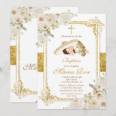 Invitation Baptême de la fillette mexicaine de la Fiesta d'or (Devant / Derrière)