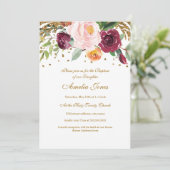 Invitation Baptême de la Parties scintillant florale d'or de  (Debout devant)