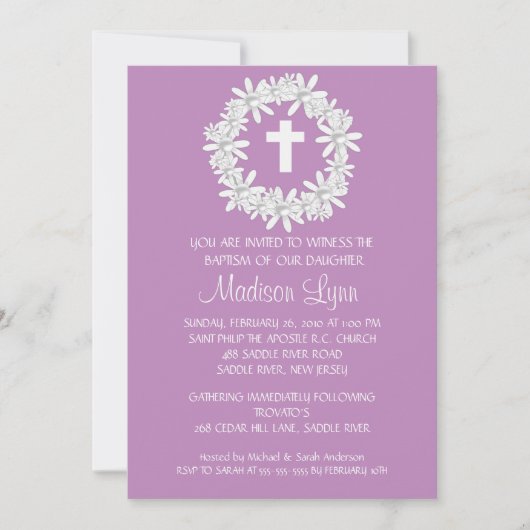 Invitation Baptême de la petite fille de la couronne croisée (Devant)