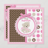 Invitation Baptême de la petite fille de l'ours en peluche ro (Devant / Derrière)