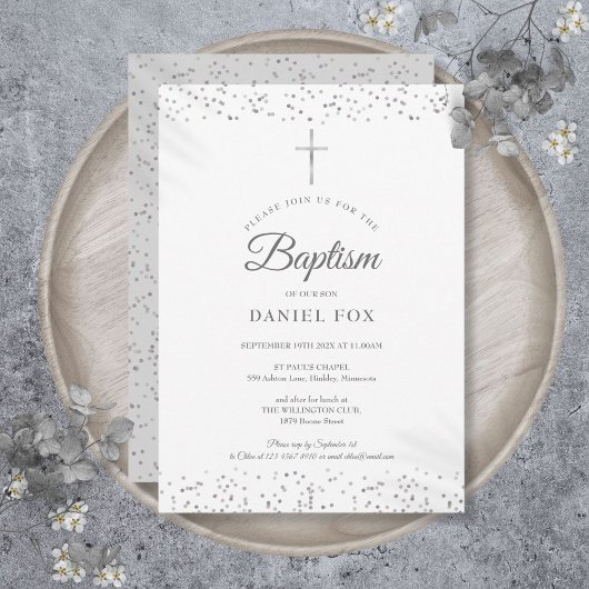 Invitation Baptême de la poussière d'argent Christening