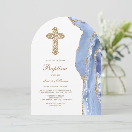 Invitation Baptême de l'agate bleue de Cornflower (Debout devant)