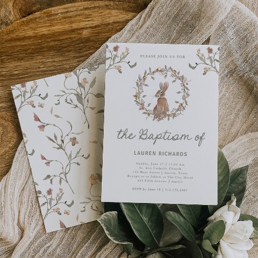 Invitation Baptême de Lapin de Bois | Feuillage de Forêt
