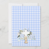 Invitation Baptême de lapin Plaid Floral Bleu Baptême (Dos)