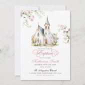Invitation Baptême de l'église classique rose pâle (Devant)
