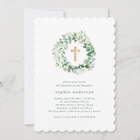 Invitation Baptême de l'Eucalyptus rustique (Devant)