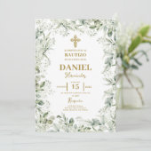 Invitation Baptême de l'haleine florale de bébé espagnol (Debout devant)