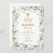 Invitation Baptême de l'haleine florale de bébé espagnol (Devant / Derrière)