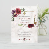 Invitation Baptême de marbre à cadre rose Bourgogne (Debout devant)