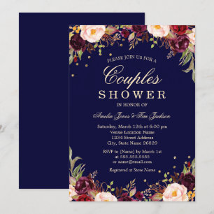 Invitation Baptême de mariage élégant floral Bourgogne Navy p