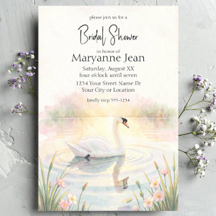 Invitation Baptême de mariage romantique au cygne à l'aquarel