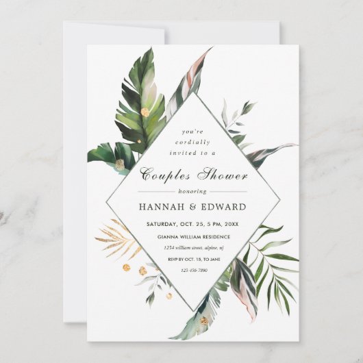 Invitation Baptême de Mariage Vert Tropical Foliage (Devant)