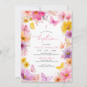 Invitation Baptême de papillon floral Christening Girl Bright (Devant)