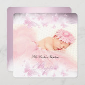 Invitation Baptême de papillon rose blanc étincelant (Devant / Derrière)