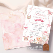 Invitation Baptême de papillon rose et 1er anniversaire