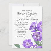 Invitation Baptême de Pâques Aquarelle Florale violet Belle (Devant)