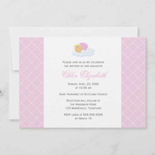 Invitation Baptême de petite fille douce (Devant)