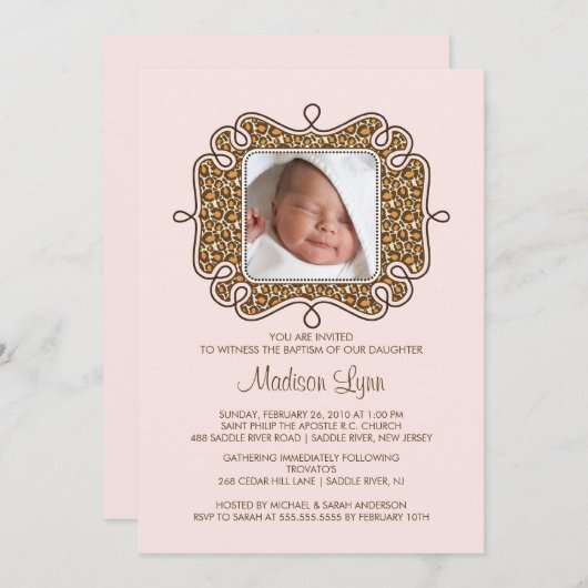 Invitation Baptême de photo à la mode Leopard (Devant / Derrière)