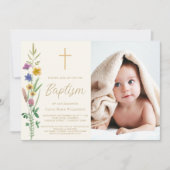 Invitation Baptême de photo de fleur sauvage (Devant)