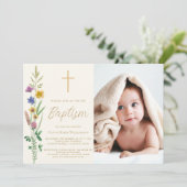 Invitation Baptême de photo de fleur sauvage (Debout devant)