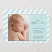 Invitation Baptême de photos de dunes douces - Bleu (Devant / Derrière)
