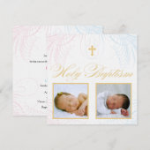 Invitation Baptême de photos de jumeaux pour garço (Devant / Derrière)